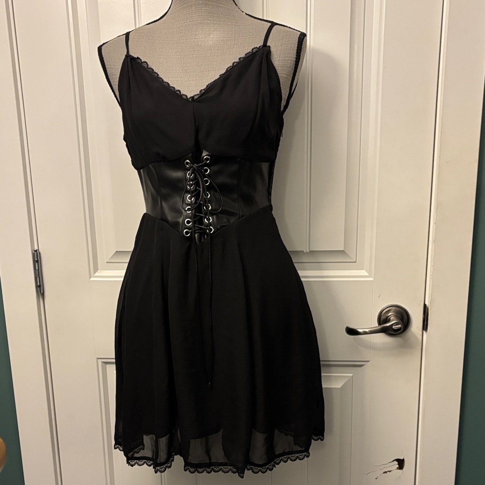 Sexy Black Faux Corset Minidress